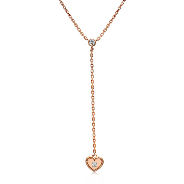 14k Rose Gold Diamond Heart Lariat Necklace