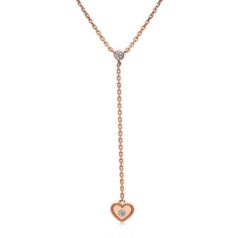 14k Rose Gold Diamond Heart Lariat Necklace