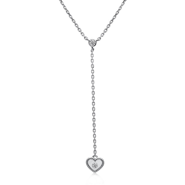 14k White Gold Diamond Heart Lariat Necklace