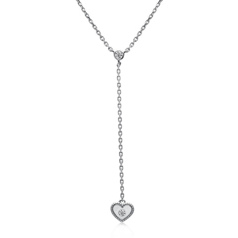 14k White Gold Diamond Heart Lariat Necklace