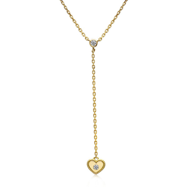 14k Yellow Gold Diamond Heart Lariat Necklace