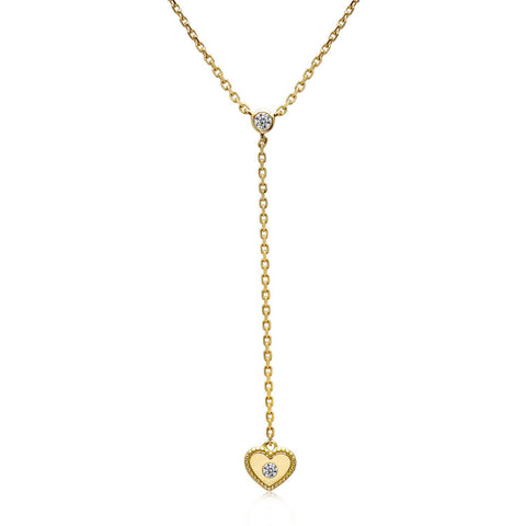 14k Yellow Gold Diamond Heart Lariat Necklace