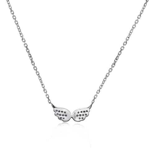 14k White Gold Diamond Wings Necklace
