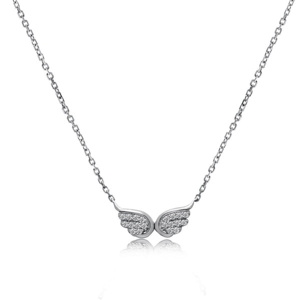 14k White Gold Diamond Wings Necklace