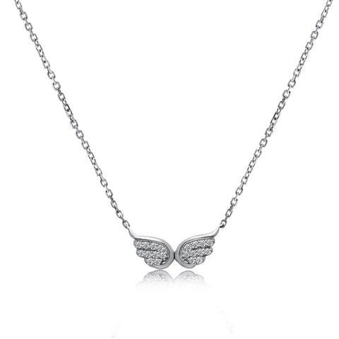 14k White Gold Diamond Wings Necklace