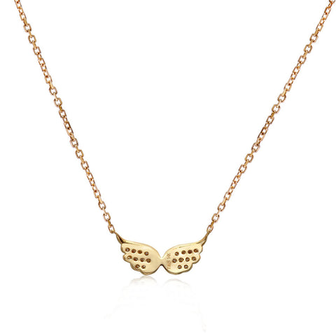 14k Yellow Gold Diamond Wings Necklace