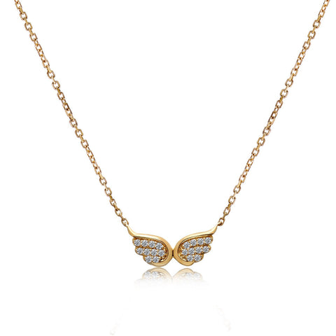 14k Yellow Gold Diamond Wings Necklace