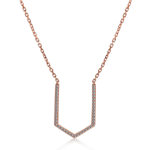 14k Rose Gold Diamond Open Arrow Necklace