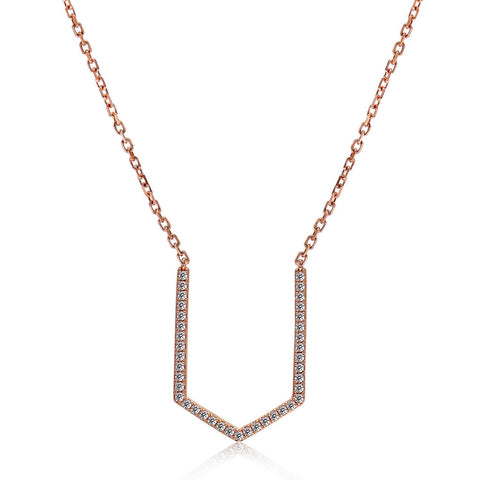 14k Rose Gold Diamond Open Arrow Necklace