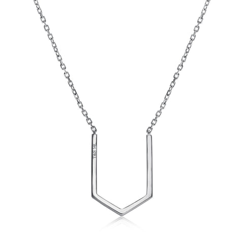 14k White Gold Diamond Open Arrow Necklace