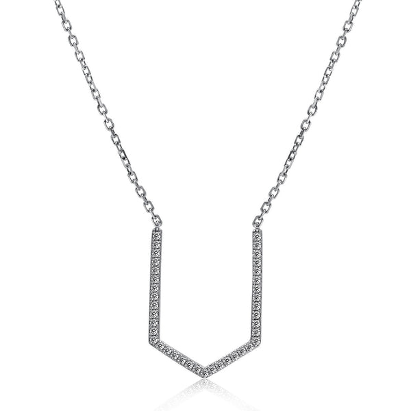 14k White Gold Diamond Open Arrow Necklace