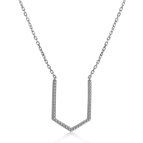 14k White Gold Diamond Open Arrow Necklace