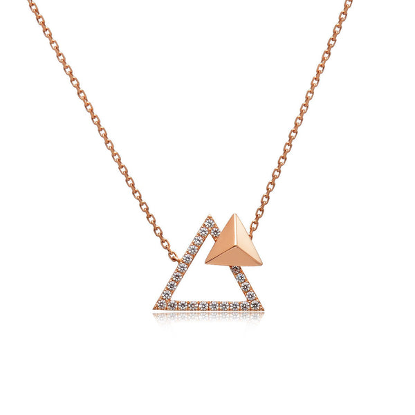 14k Rose Gold Diamond Triangle Stud Necklace