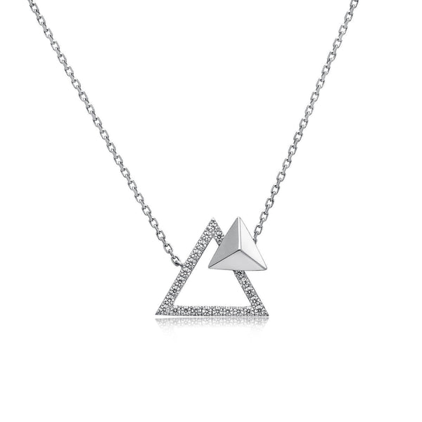14k White Gold Diamond Triangle Stud Necklace