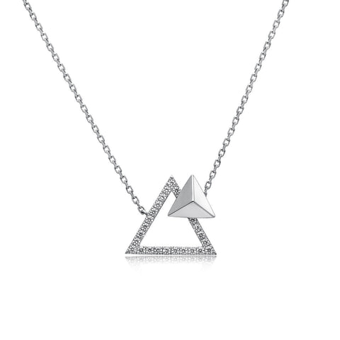 14k White Gold Diamond Triangle Stud Necklace