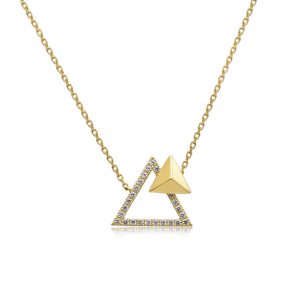 14k Yellow Gold Diamond Triangle Stud Necklace