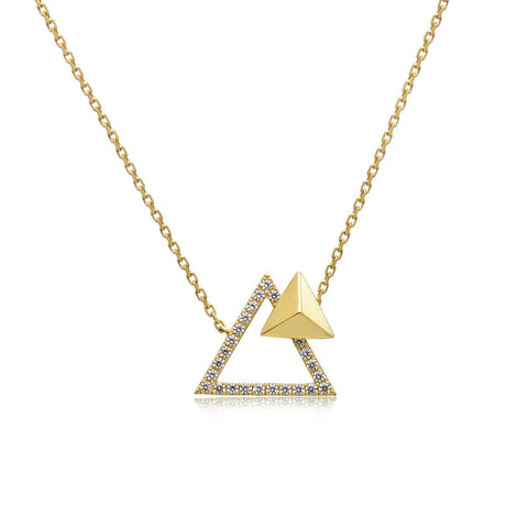 14k Yellow Gold Diamond Triangle Stud Necklace