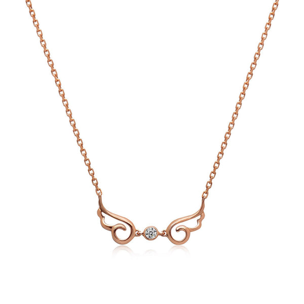 14k Rose Gold Diamond Angel Wing Necklace