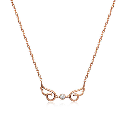 14k Rose Gold Diamond Angel Wing Necklace
