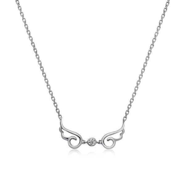 14k White Gold Diamond Angel Wing Necklace