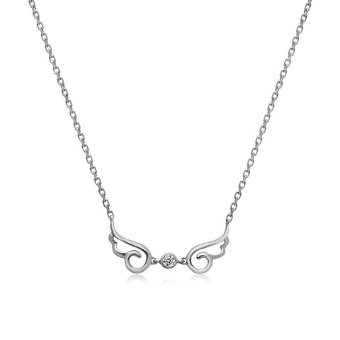 14k White Gold Diamond Angel Wing Necklace