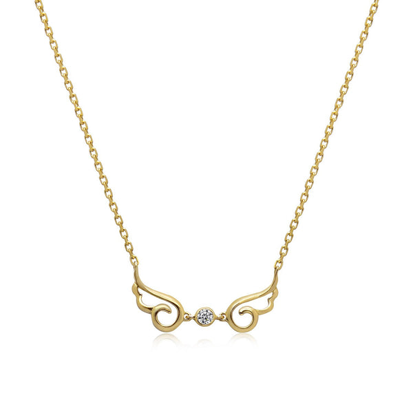 14k Yellow Gold Diamond Angel Wing Necklace