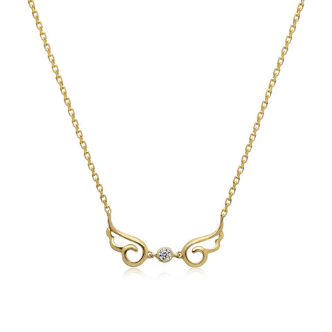 14k Yellow Gold Diamond Angel Wing Necklace