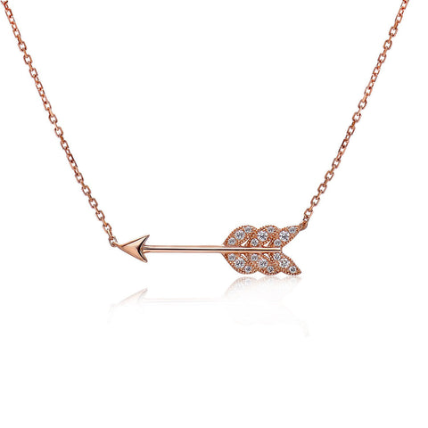 14k Rose Gold Diamond Feather Arrow Necklace