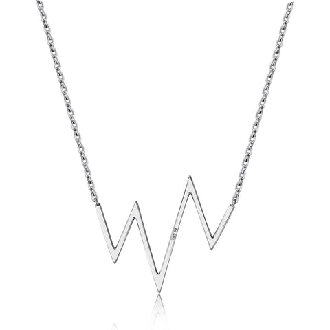 14k White Gold Diamond Heartbeat Necklace