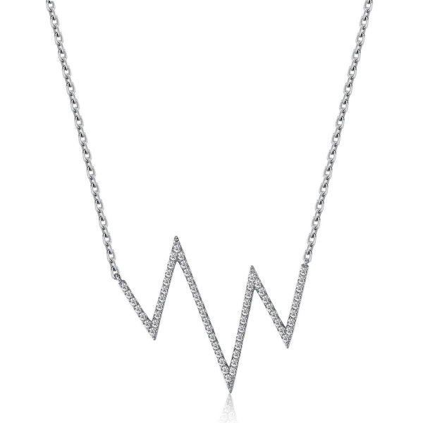 14k White Gold Diamond Heartbeat Necklace