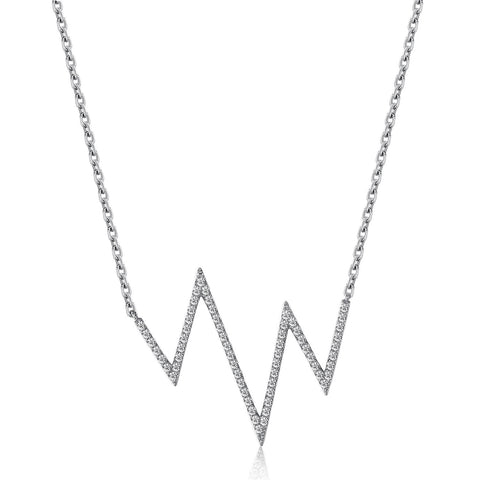 14k White Gold Diamond Heartbeat Necklace