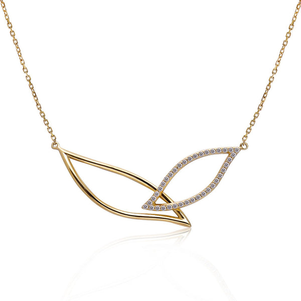 14k Yellow Gold Diamond Petal Necklace