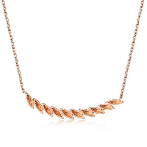 14k Rose Gold Diamond Feather Bar Necklace