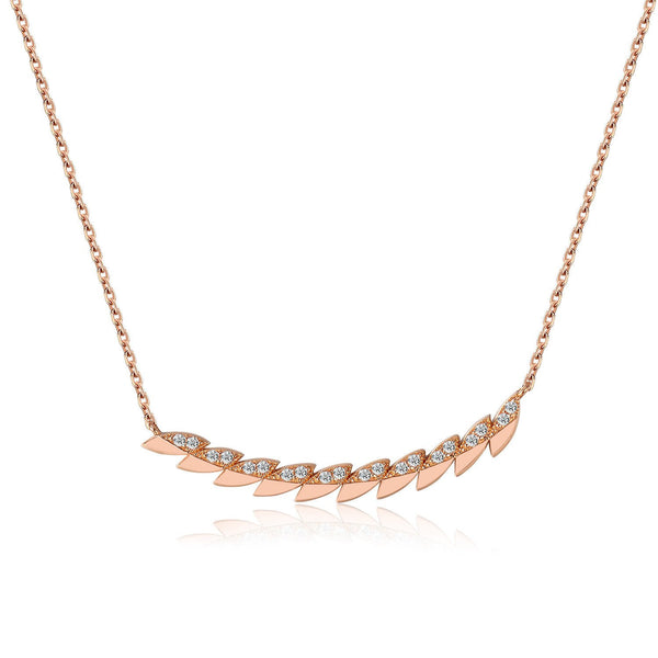 14k Rose Gold Diamond Feather Bar Necklace