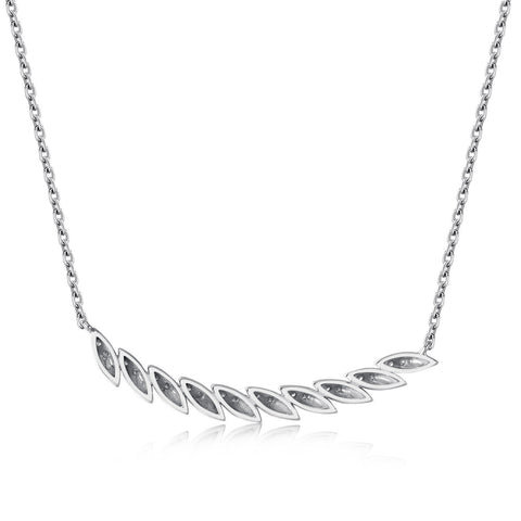 14k White Gold Diamond Feather Bar Necklace
