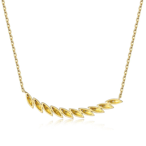 14k Yellow Gold Diamond Feather Bar Necklace