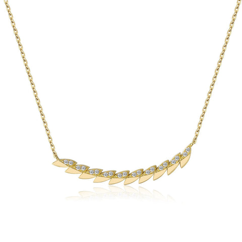 14k Yellow Gold Diamond Feather Bar Necklace