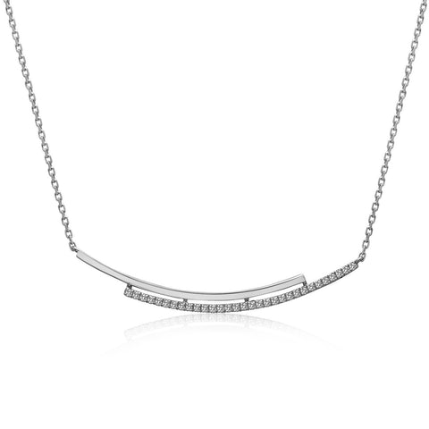 14k White Gold Diamond Double Bar Necklace