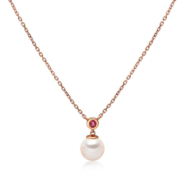 14k Rose Gold 6.5-7mm Akoya Pearl and Pink Tourmaline Necklace