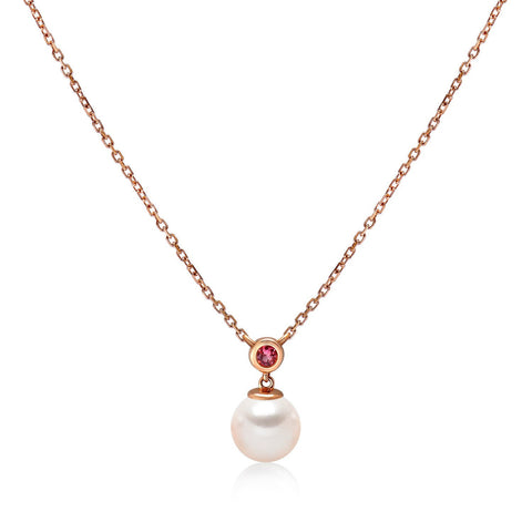 14k Rose Gold 6.5-7mm Akoya Pearl and Pink Tourmaline Necklace