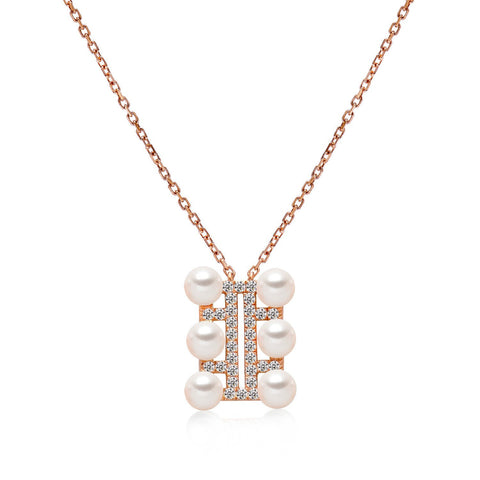 14k Rose Gold 4.5-5mm Akoya Triple Row Necklace