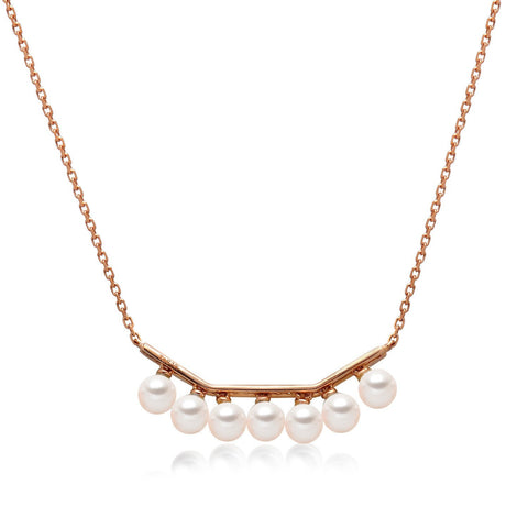 14k Rose Gold 4-4.5mm Akoya and Diamond Geo Bar Necklace