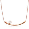 14k Rose Gold 6-6.5mm Akoya and Diamond Curved Bar Necklace