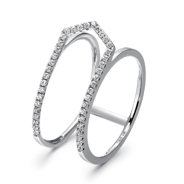 14k White Gold Diamond Open Arrow Ring