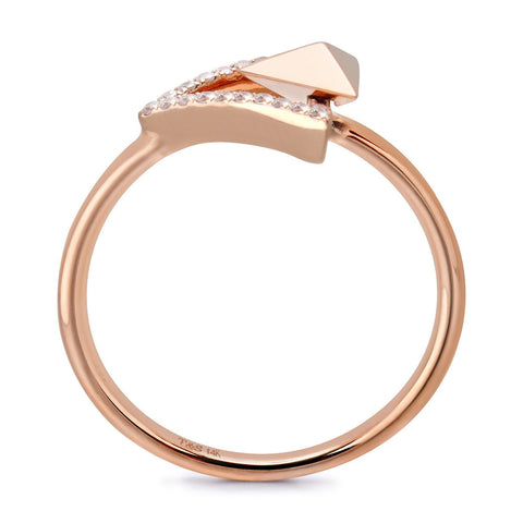 14k Rose Gold Diamond Triangle Stud Ring