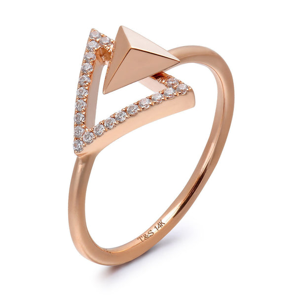 14k Rose Gold Diamond Triangle Stud Ring