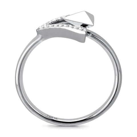 14k White Gold Diamond Triangle Stud Ring