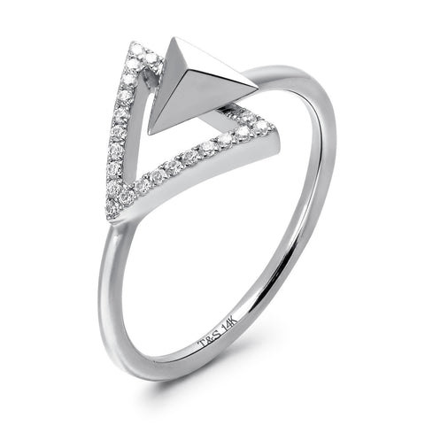 14k White Gold Diamond Triangle Stud Ring