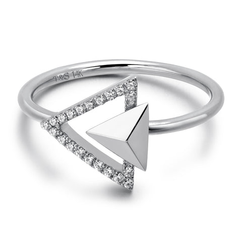 14k White Gold Diamond Triangle Stud Ring
