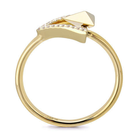 14k Yellow Gold Diamond Triangle Stud Ring